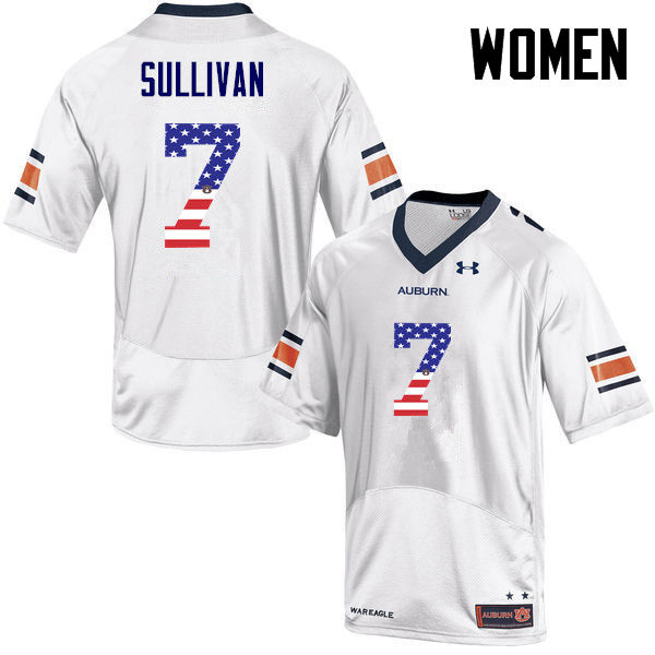 Women #7 Pat Sullivan Auburn Tigers USA Flag Fashion College Football Jerseys-White